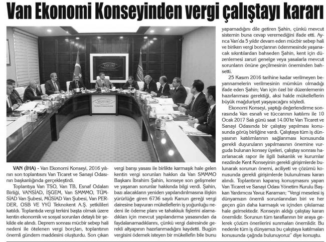 Van Ekonomi Konseyinden Vergi Çalıştayı Kararı