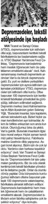 DEPREMZEDELER TEKSTİL ATÖLYESİNDE İŞE BAŞLADI