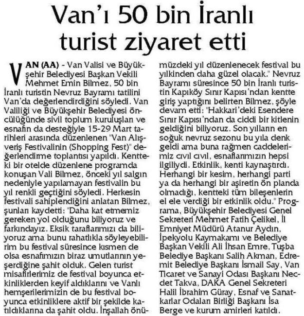 VAN'I 50 BİN İRANLI TURİST ZİYARET ETTİ