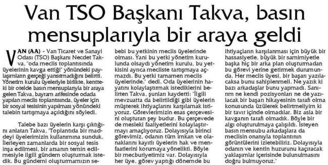 VAN TSO BAŞKANI TAKVA, BASIN MENSUPLARIYLA BİR ARAYA GELDİ