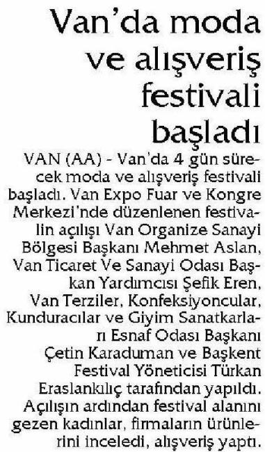 VAN'DA MODA VE ALIŞVERİŞ FESTİVALİ BAŞLADI