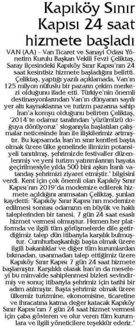 KAPIKÖY SINIR KAPISI 24 SAAT HİZMETE BAŞLADI