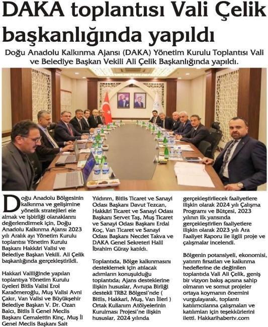 DAKA TOPLANTISI VALİ ÇELİK BAŞKANLIĞIN'DA YAPILDI