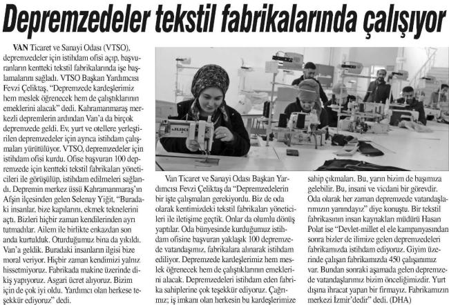DEPREMZEDELER TEKSTİL FABRİKALARINDA ÇALIŞIYOR
