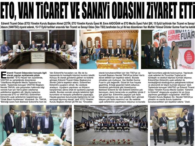 ETO,VAN TİCARET VE SANAYİ ODASINI ZİYARET ETTİ