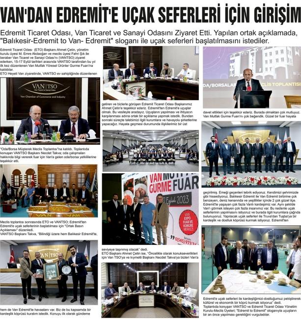 VAN'DAN EDREMİT'E UÇAK SEFERLERİ İÇİN GİRİŞİM