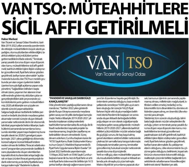 VAN TSO:SİCİL AFFI GETİRİLMELİ!