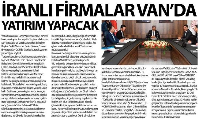 İRANLI FİRMALAR VAN DA YATIRIM YAPACAK