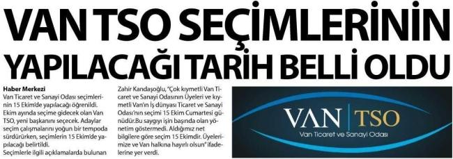 VAN TSO SEÇİMLERİNİN YAPILACAĞITARİH BELLİ OLDU