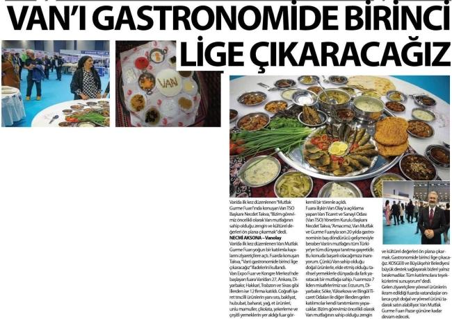 VAN'I GASTRONOMİDE BİRİNCİ LİGE ÇIKARACAĞIZ