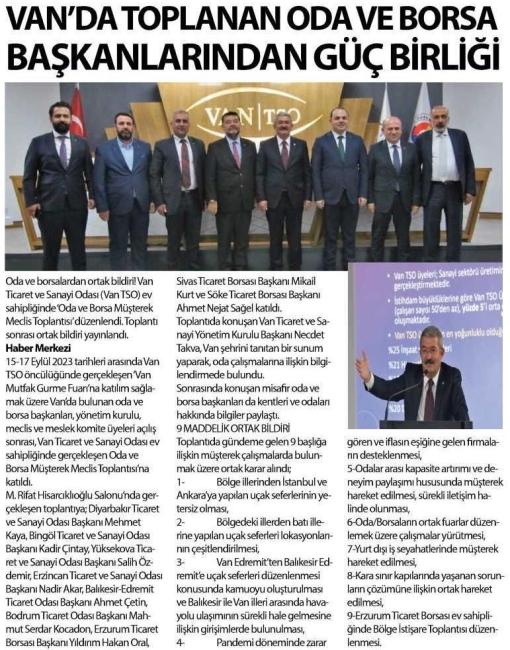 VAN'DA TOPLANAN ODA VE BORSA BAŞKANLARINDAN GÜÇBİRLİĞİ