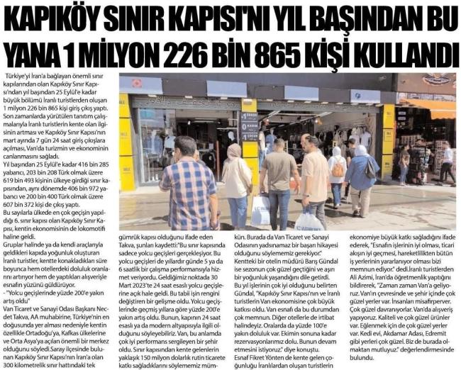KAPIKÖY SINIR KAPISI'NI YIL BAŞIN'DAN BU YANA 1 MİLYON 226 BİN 865 KİŞİ KULLANDI
