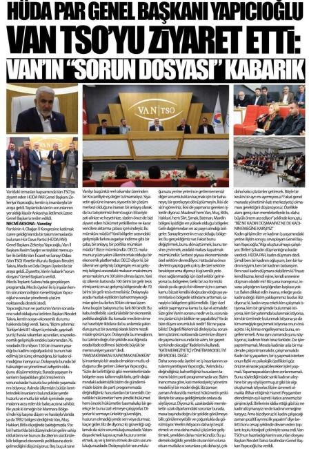 HÜDA PAR GENEL BAŞKANI YAPICIOĞLU VAN TSO'YU ZİYARET ETTİ