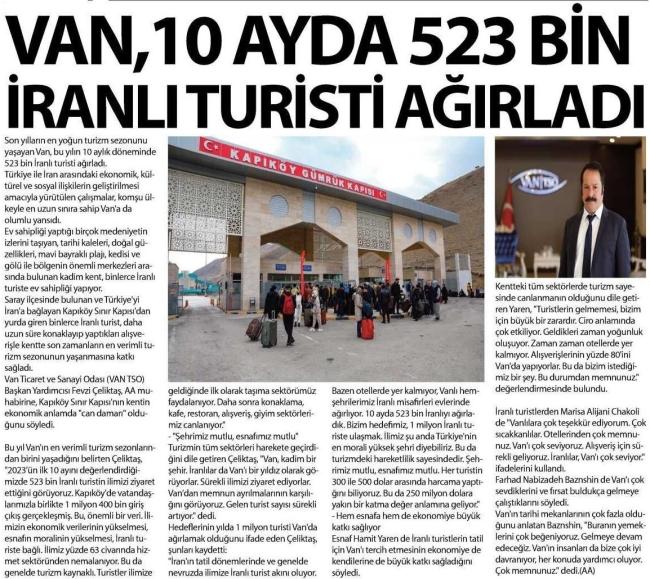 VAN,10 AYDA 523 BİN İRANLI TURİSTİ AĞIRLADI