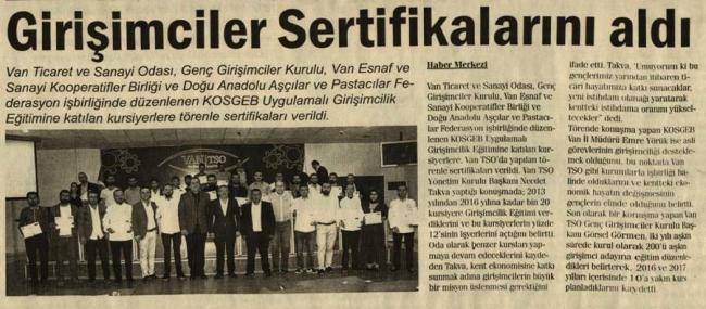 GİRİŞİMCİLER SERTİFİKALARINI ALDI.