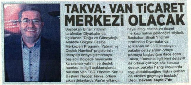 TAKVA:VAN TİCARET MERKEZİ OLACAK.