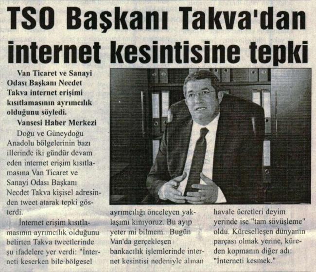 TSO BAŞKANI TAKVA dan İNTERNET KESİNTİSNİNE TEPKİ!