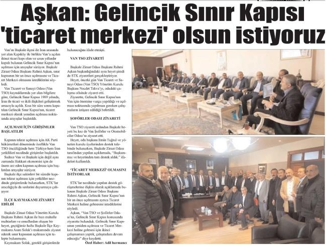 AŞKAN GELİNCİK SINIR KAPISI TİCARET MERKEZİ OLSUN İSTİYORUZ