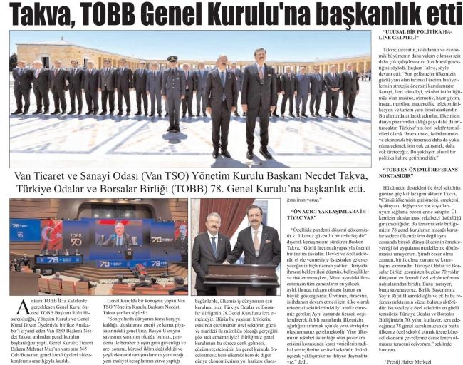 TAKVA, TOBB GENEL KURULUNA BAŞKANLIK ETTİ