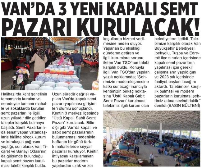 VAN DA 3 YENİ KAPALI SEMT PAZARI KURULACAK