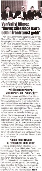 VAN VALİSİ BİLMEZ: NEVRUZ SÜRESİNCE VAN'A 50 BİN İRANLI TURİST GELDİ