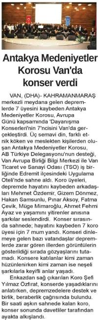 ANTAKYA MEDENİYETLER KOROSU VAN DA KONSER VERDİ