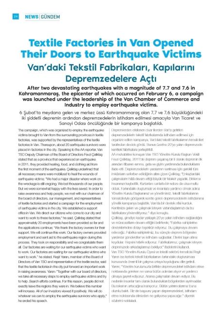 TEXTİLE FACTORİES İN VAN OPENED THEİR DOORS TO EARTHQUAKE VİCTİMS