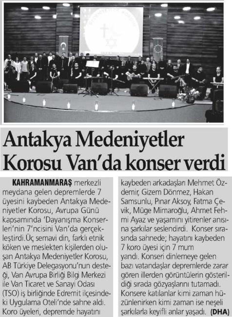 ANTAKYA MEDENİYETLER KOROSU VAN' DA KONSER VERDİ