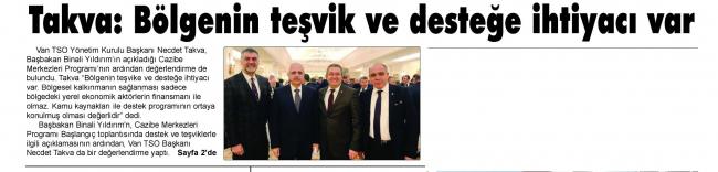 TAKVA : BÖLGENİN TEŞVİK VE DESTEĞE İHTİYACI VAR