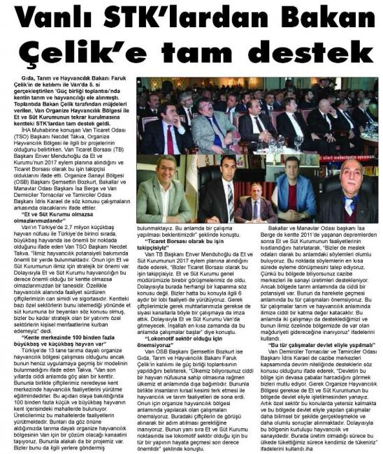 Vanlı STK 'lardan Bakan ÇELİK'e tam Destek