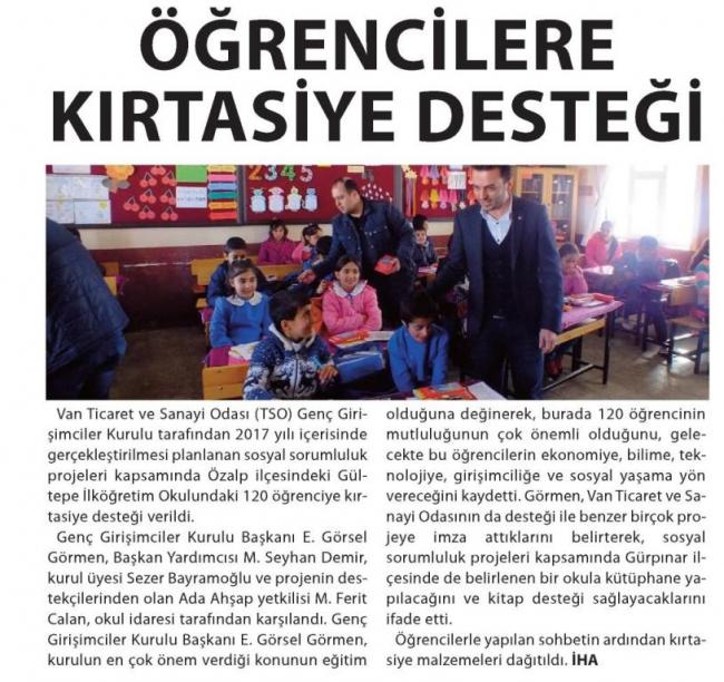 ÖĞRENCİLERE KIRTASİYE DESTEGİ