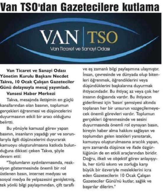 Van TSO'dan Gazetecilere Kutlama