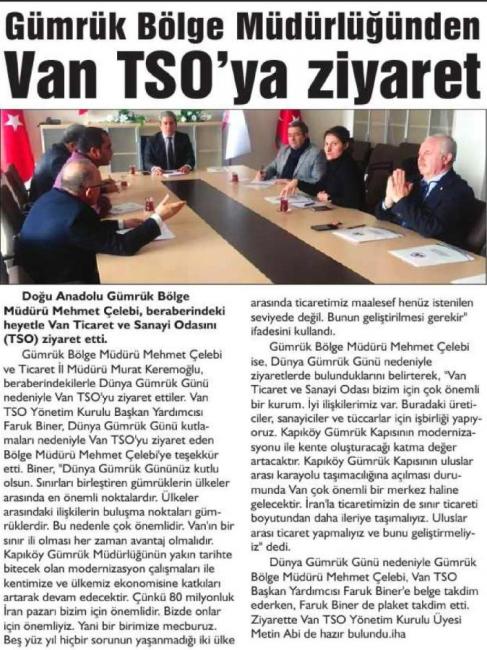 Gümrük Bölge Müdürlüğünden Van TSO ' ya Ziyaret