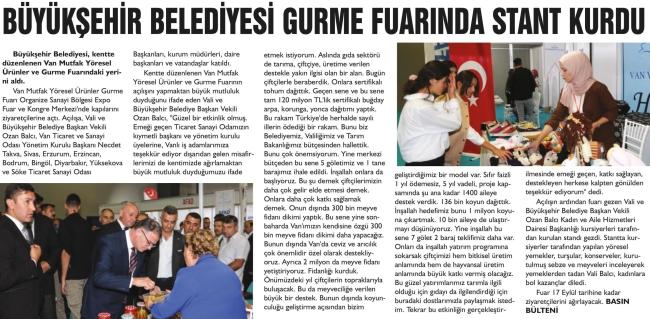 BÜYÜKŞEHİR BELEDİYESİ GURME FUARINDA STANT KURDU