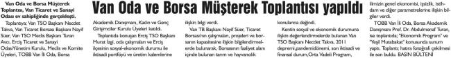 VAN ODA VE BORSA MÜŞTEREK TOPLANTISI YAPILDI