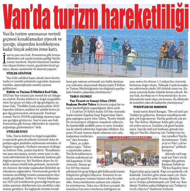 VAN DA TURİZM HAREKETLİLİĞİ