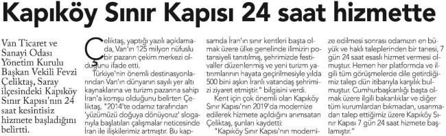 KAPIKÖY SINIR KAPISI 24 SAAT HİZMETTE ÇELİKTAŞ